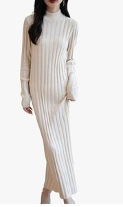 lot 23296 image: White Turtleneck Ribbed Sweater Dress, Size Small