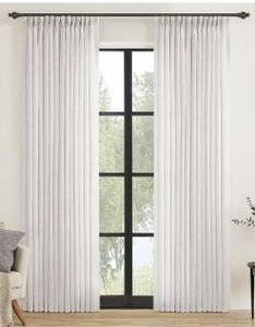 lot 23381 image: Lot Of 8 Pinch Pleated White Linen Curtains