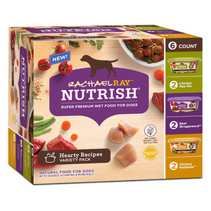 lot 23435 image: Rachael Ray Nutrish Hearty Recipes Chicken And Beef Variety Pack Wet Dog Food, 8oz Packs, BB May 2026