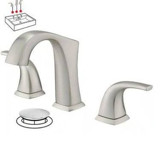 lot 23436 image: HOMEMYSTIQUE 8 in. Widespread Double Handle Bathroom Faucet with Drain Kit Included in Brushed Nickel