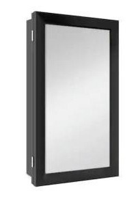 lot 23441 image: 15-14 in. W x 26 in. H Rectangular Framed Recessed or Surface-Mount Bathroom Medicine Cabinet with Mirror, Black