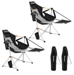 lot 23453 image: KingCamp Hammock Chair with Footrest, Black And Gray, 2 Pack