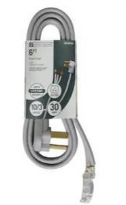 lot 23458 image: Utilitech Dryer Cord With 6ft Cord, 30 Amp, 3 Prong, Gray
