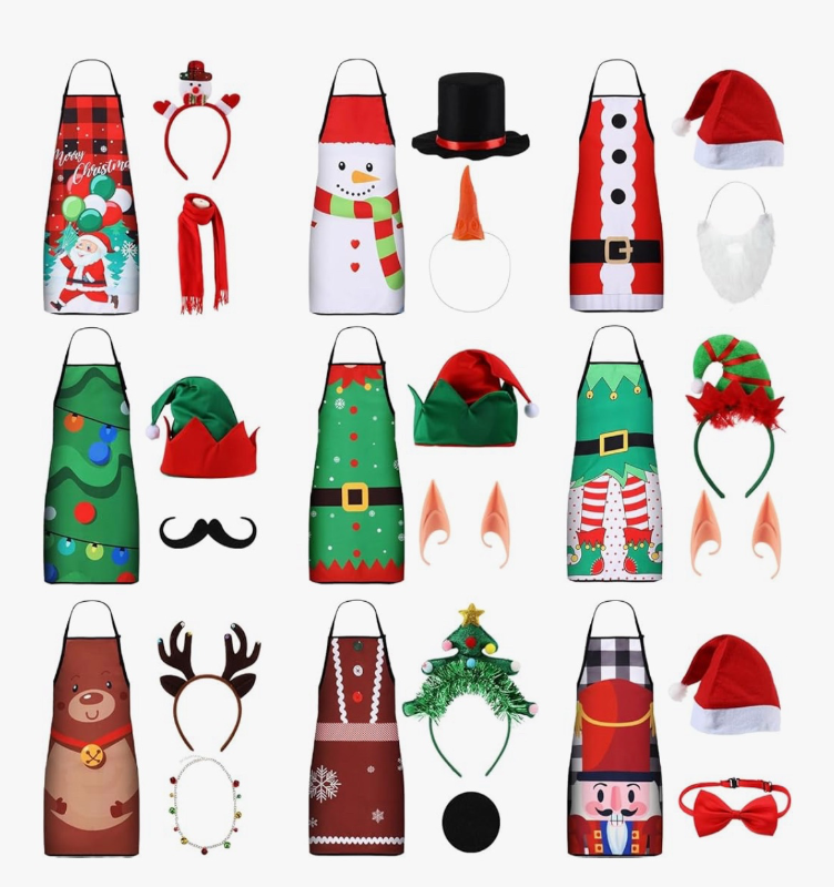 lot 1061 image: Civaner 9 Sets Christmas Apron Costume Accessories for Women Xmas Party Favor Photos Booth Props Elf Hats Headbands