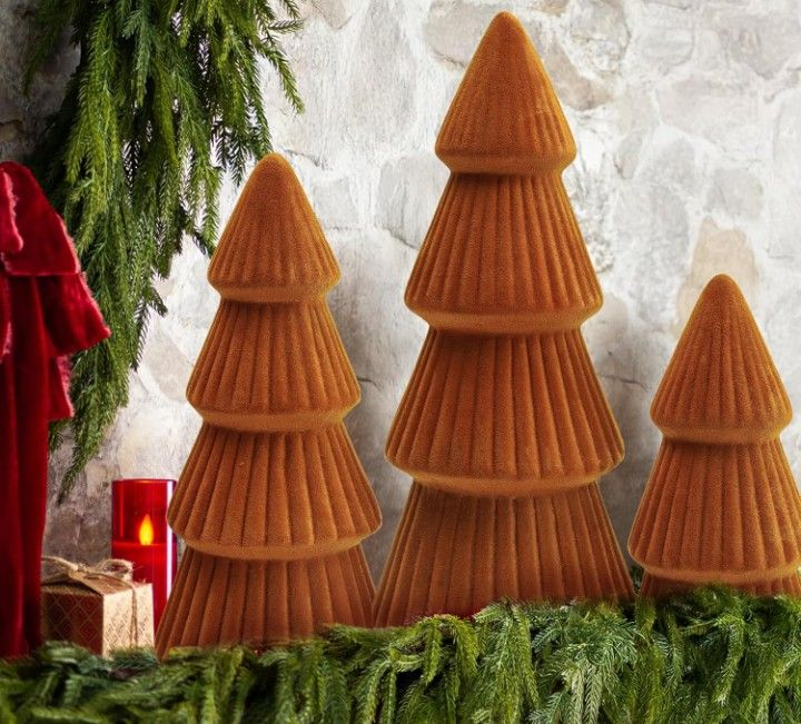 lot 3567018 image: Christmas Decorations Indoor- 3 Pcs Velvet Christmas Tree,Modern Cone Ceramics Christmas Decor Tabletop Winter Home Minimalist for Holiday Entryway Table Mantel Centerpiece(Orange) - Retail $29