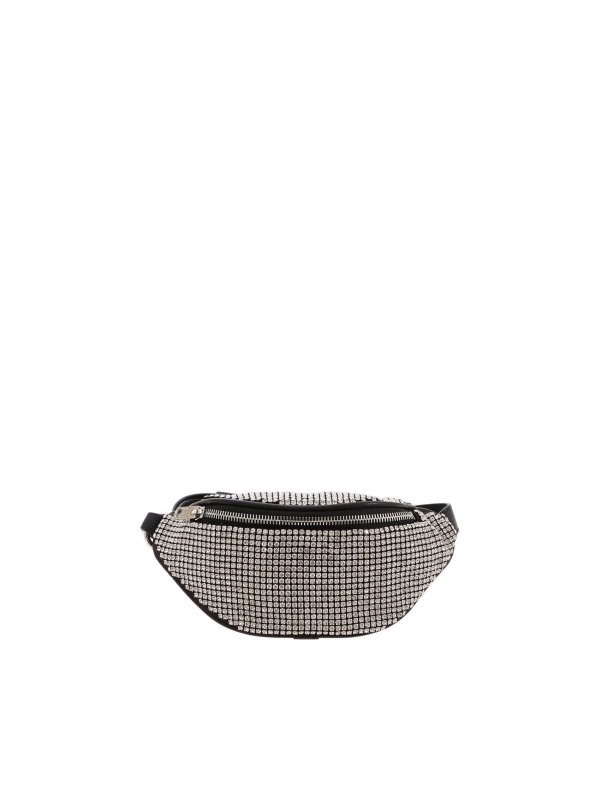 lot 3567070 image: Silver Mesh Rhinestone Fanny Pack with Black Cloth Strap and Black Buckle - Retail $30