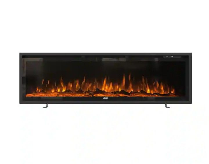 lot 3567106 image: 60 in. Recessed Ultra Thin Wall Mounted Electric Fireplace in Black - Retail $415