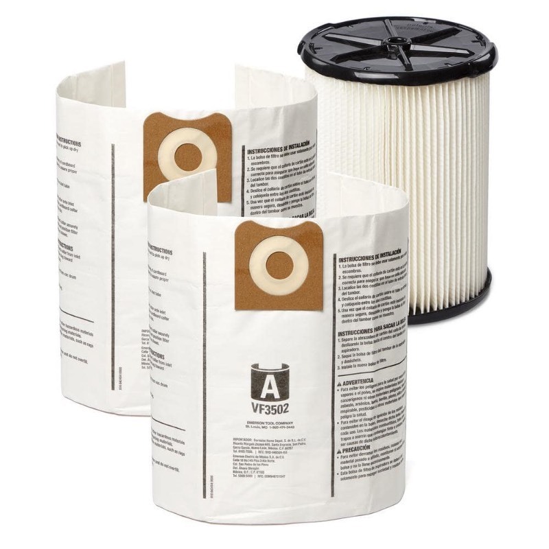 lot 4253102 image: Wet Dry Vacuum Filter Kit with General Debris Cartridge Filter and Two Dust Bags for Select 12-16 Gal Shop Vacs MSRP $36.48
