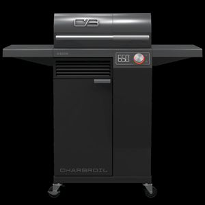 lot 4421006 image: Charbroil Electric Grill, Edge 330 Square Inch Grill with Cabinet and Side Shelves, Black - Retail $297