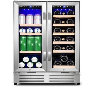 lot 4421007 image: 24 in.Dual Zone 18-Wine Bottles and 88-Can Built-In and Freestanding with French Door Beverage Cooler in Stainless Steel - Retail $862