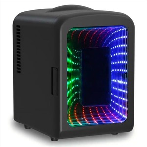 lot 4421061 image: COWSAR7 in. 0.15 cu. ft. 4L LED Mini Refrigerator w Portable Cooler for Bedroom, Office, Car, Skincare, Drinks, in Black - Retail $65