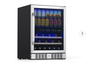 Newair 24\" Built-in Wine and Beverage Refrigerator 20 Bottles & 70 Cans, Dual Temperature Zone, Stainless Steel, Drinks and Wine Combination Fridge, appears unopened  - Retail: $699