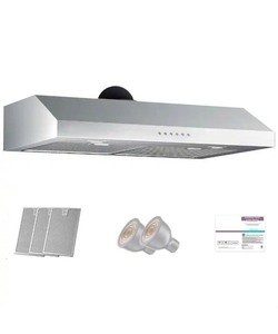 lot 4421107 image: HGUOQ36 in. 900 CFM Ducted Under Cabinet Range Hood in Stainless Steel with LED Lights, TopRear Vent, Washable Mesh Filters - Retail $329