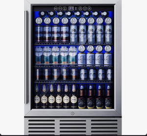 SIMZLIFE23.5 in. Single Zone 180-Cans Freestanding/Built-in Beverage Refrigerator Cooler Fridge in Black, and Reversible Door - Retail: $770