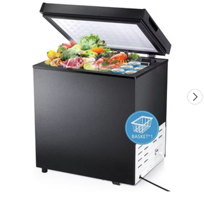 lot 4421121 image: COWSAR 1.8 Cu.Ft Chest Freezer, Black--Deep Freezer with Removable Basket, Defrost Drain, and 7-Level Thermostat, factory sealed so box is unopened for pictures  - Retail $244