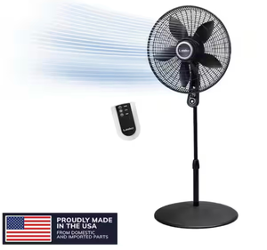lot 4421123 image: Lasko 20 in. 4 Speed Oscillating Pedestal Fan for Home in Black with 90 Degree Oscillation, Adjustable Height, Timer and Remote - Retail $79