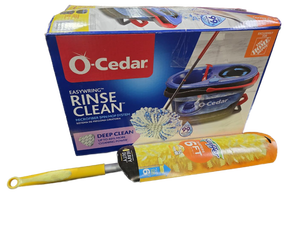 lot 4421130 image: CLEANING BUNDLE O-Cedar RinseClean Deep Clean Microfiber Spin Mop, Clean with Clean Water (The Home Depot Exclusive) AND Swiffer 360 Super Extendable 6 ft Handle Heavy Duty Microfiber Duster Starter Kit (1 Handle, 4 Dusters) - Retail $70