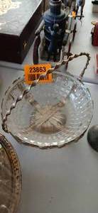 lot 23863 image: Glass Bowl with Metal Holder with Handle