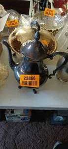 lot 23866 image: Antique Metal Water Pitcher with Pouring Spout and Handle