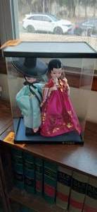 lot 23884 image: Vintage Korean Native Ceremonial Wedding 10 Dolls In Plastic 12 Display Case