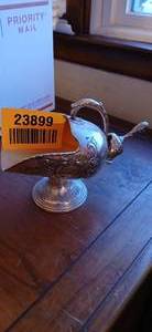 lot 23899 image: Vintage Raimond Sugar Scuttle with Scoop Silverplate Copper Lining