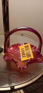 lot 23901 image: Fenton Red Carnival Glass Persian Medallion Basket