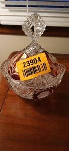 lot 23904 image: Vintage Hofbauer Ruby Byrdes Collection 24% Lead Crystal Lidded Candy Dish