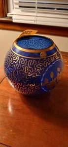 lot 23909 image: Antique Cobalt Blue Glass Vase featuring extensive gold gilt and enamel decoration of roses