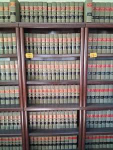 lot 23810 image: Wood Bookshelf with American Law Reports 2d Series 26 ALR - 100 ALR