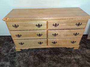 lot 25787 image: Six Drawer Light Wooden Dresser with Brass Hardware