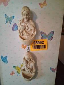 lot 23992 image: Porcelain Jesus, Mary, and Baby Jesus Figurines