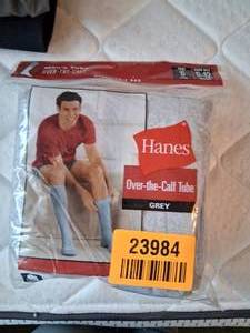 lot 23984 image: Brand New in Packaging Hanes Over-the-Calf Tube Socks 6 Pair in Grey Size 6-12