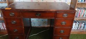 lot 23954 image: Sturdy Wooden Desk with Drawers with Black Handles for Storage