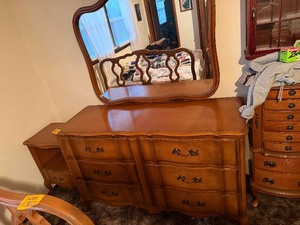 lot 24281 image: Wooden Bathroom Set with Black Hardware and Mirror