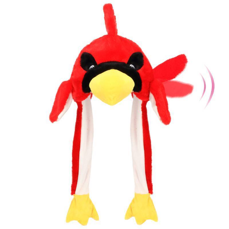 lot 25677 image: Bubblepompom Cardinal Hat with Ears Moving Jumping Pop Up Beating Hat Plush Farm Animal Holiday Cosplay Dress Up Funny Party Gift for Kids Boys Girls, Red, 22