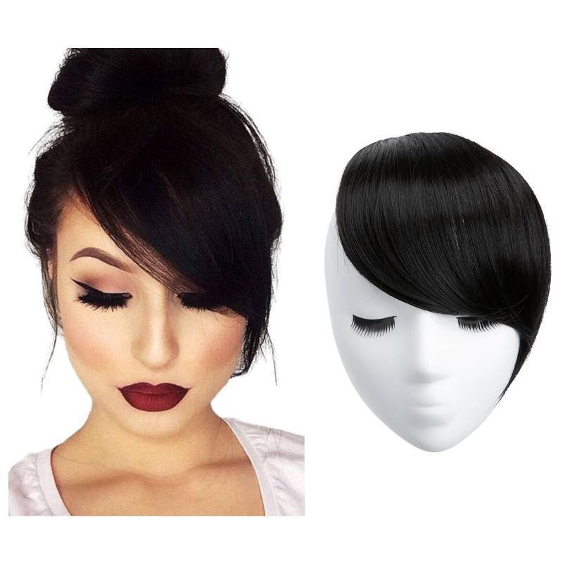lot 28331 image: SARLA Side Hair Bangs Clip in Off Black One Piece Straight Synthetic Bangs Extension for Women
