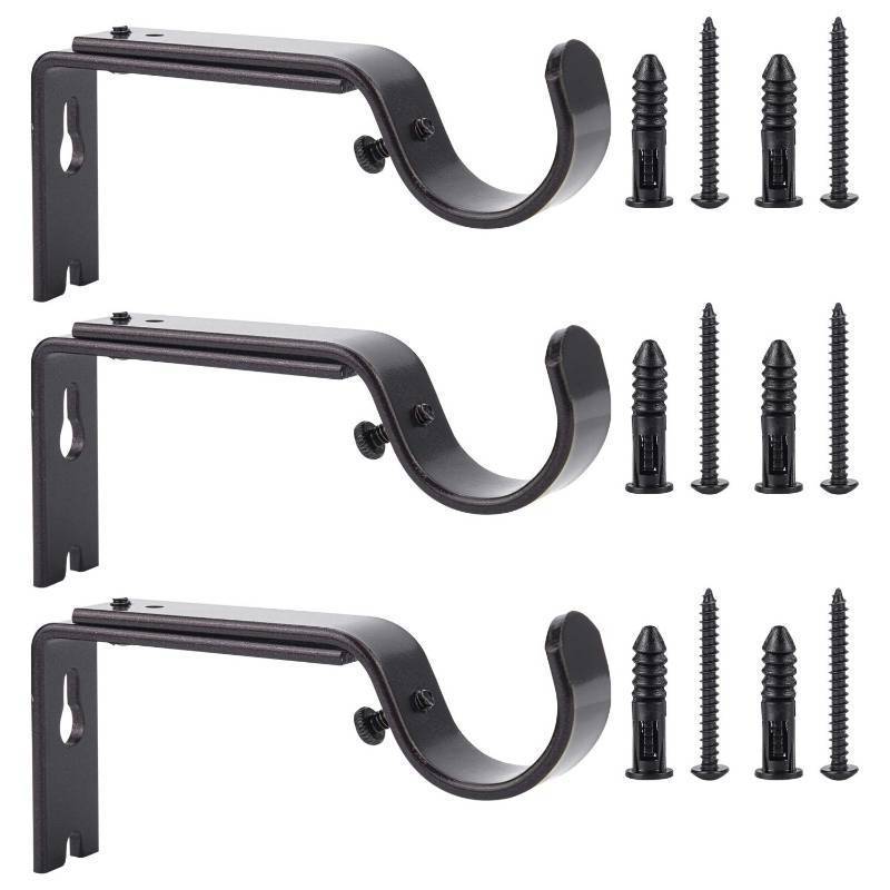 lot 28337 image: Ycolnaefllr Set of 3 Oil Rubbed Bronze Adjustable Curtain Rod Brackets Rod Holders Heavy Duty Curtain Rod Hanging Brackets for 1 Inch Rod