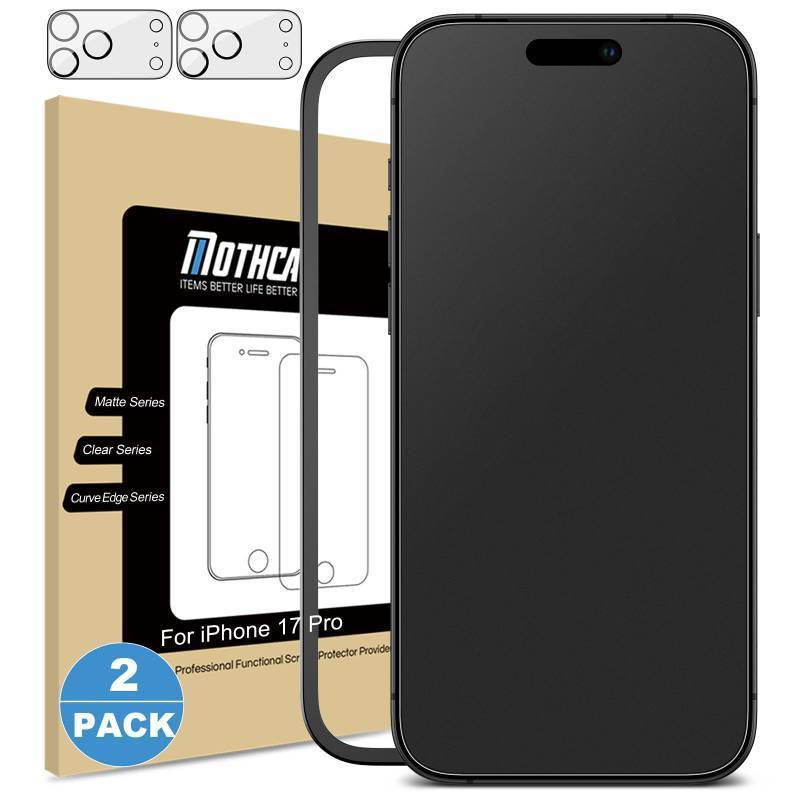 lot 37822 image: Mothca 2 Pack Matte Glass Screen Protector for iPhone 17 Pro 6.3 inch  2 Pack Camera Lens Protector, Anti-Glare & Anti-Fingerprint Tempered Glass (Not Privacy Film) Bubble Free, Smooth as Silk