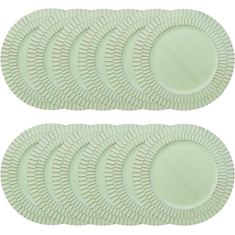 lot 47325 image: Omuriko Green Charger Plates Set of 12, 13 Plastic Chargers for Dinner Plates, Thanksgiving, Christmas Party Banquet Serveware Supplies