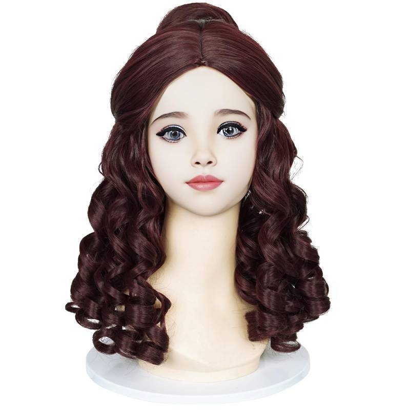 lot 53798 image: Wiggy Mermaid Brown Princess Wig with Bun Long Curly Wig  Cap for Halloween Costume Cosplay