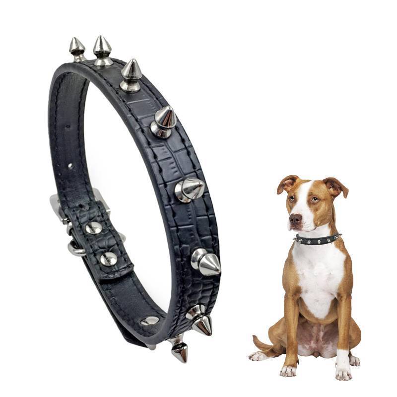 lot 37478 image: Enjoying Spiked Dog Collar, Leather Spikes Dog Collars for Medium Large Dogs, Adjustable Pet Collar with Rings, Black L