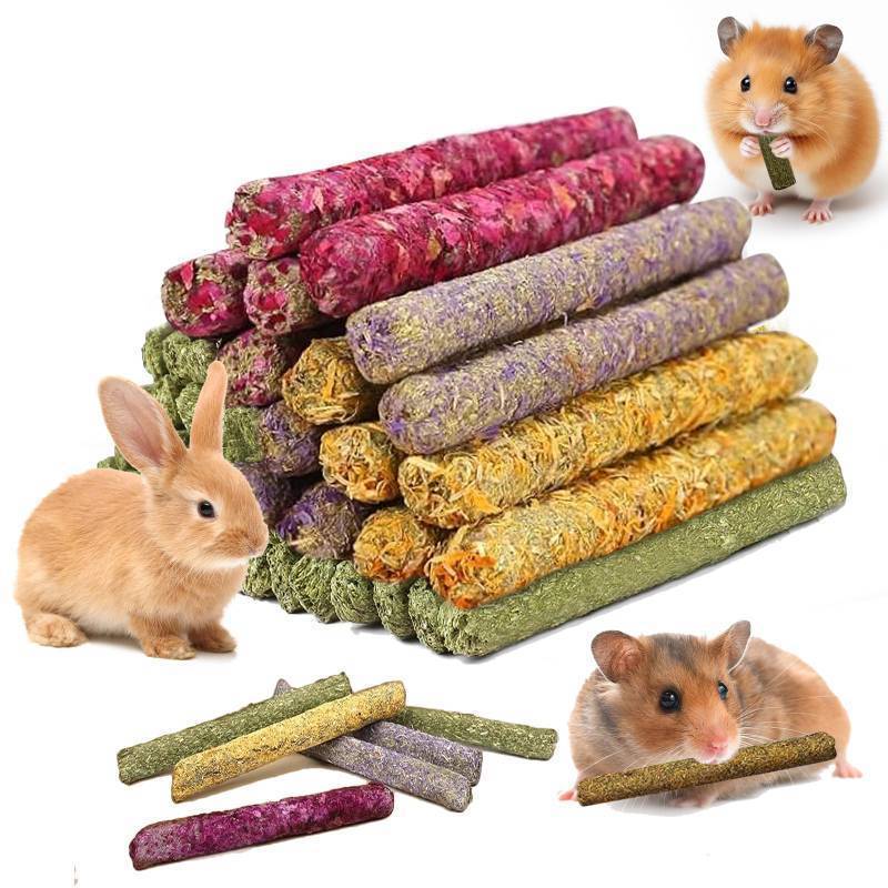 lot 37491 image: Jorewood 33 Pcs Rabbit Chew Sticks, Rabbit, Guinea Pig Toys, Natural Timothy Grass Molar Teeth Stick, Mixing Natural Flowers Chewing Toy, Small Animals Treats