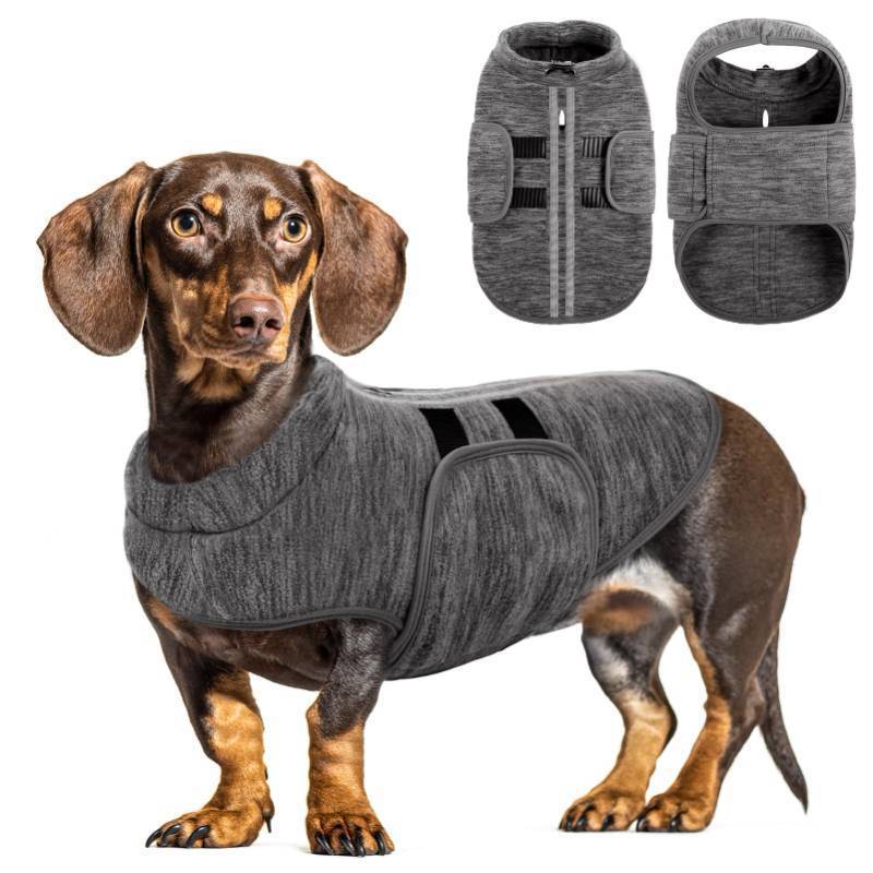 lot 37874 image: Queenmore Small Dog Sweaters, Soft Fleece Vest Pullover Dog Jacket with Leash Hole, Warm Winter Dogs Clothes Cold Weather Doggy Dachshund Sweater for Small Dogs Cats Boy or Girl (Cationic Gray, XS)