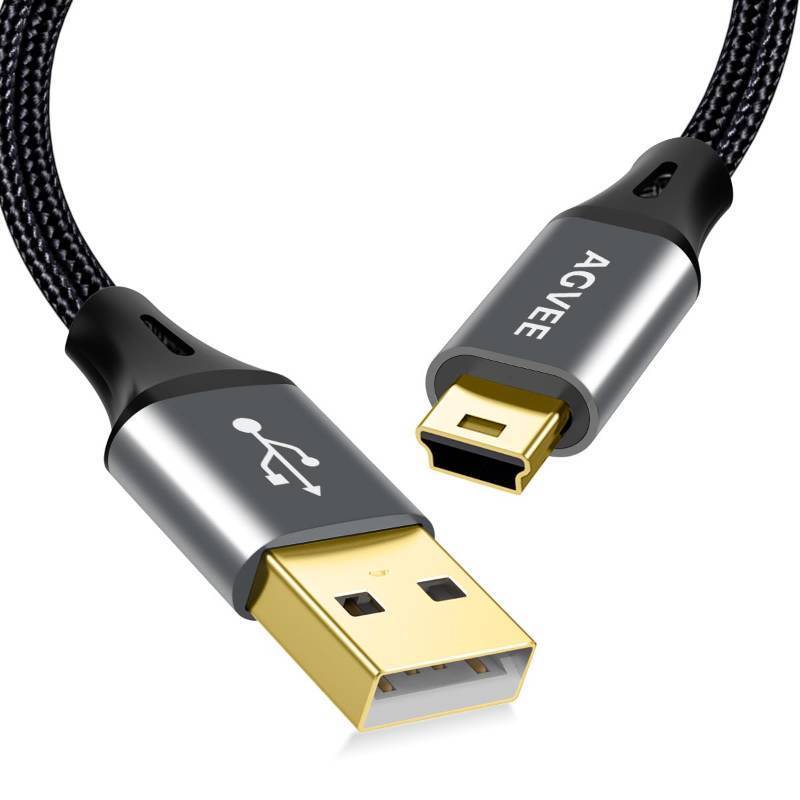 lot 37894 image: AGVEE 2 Pack 3.3ft Mini USB Cable, Braided Durable USB-A to Mini-B Charger Charging Cord for TI-84, Garmin GPS, Go-Pro Hero 4 3 2 HD, PS3 Controller, Canon Camera, Blue Yeti Microphone, Dark Gray