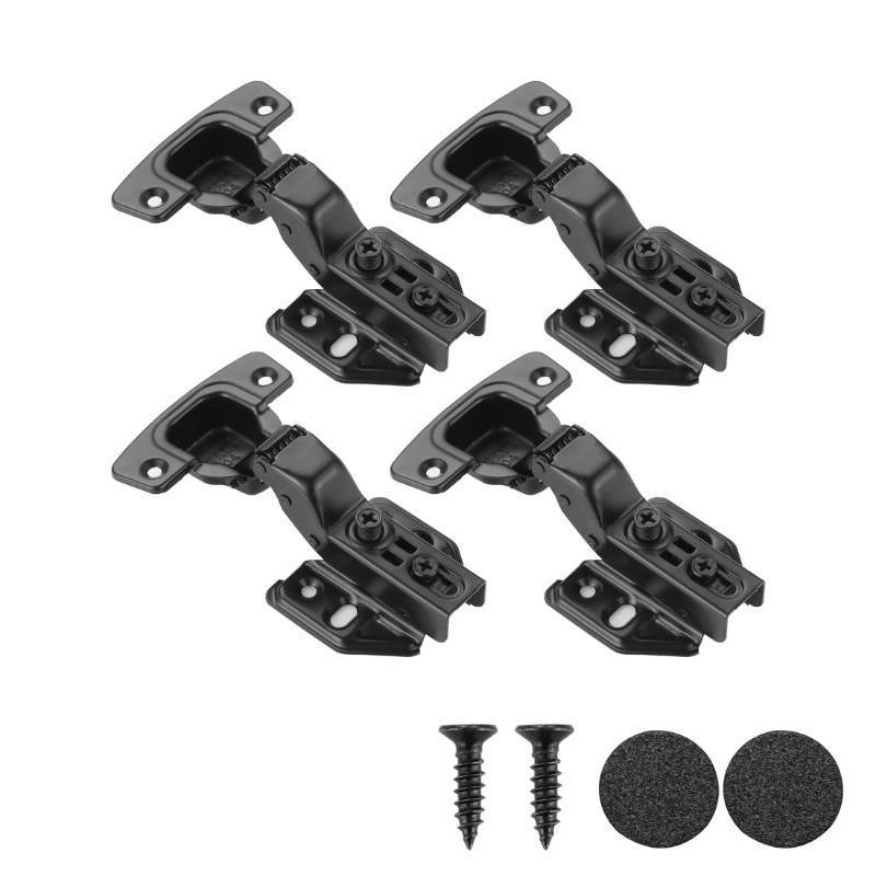 lot 37903 image: JQK Cabinet Hinges Black, 100 Degree Soft Closing Insert Door Hinge for Frameless Cabinet with Door Bumper, Stainless Steel Matte Black Finish, 4 Pack, CH102-PB-P4