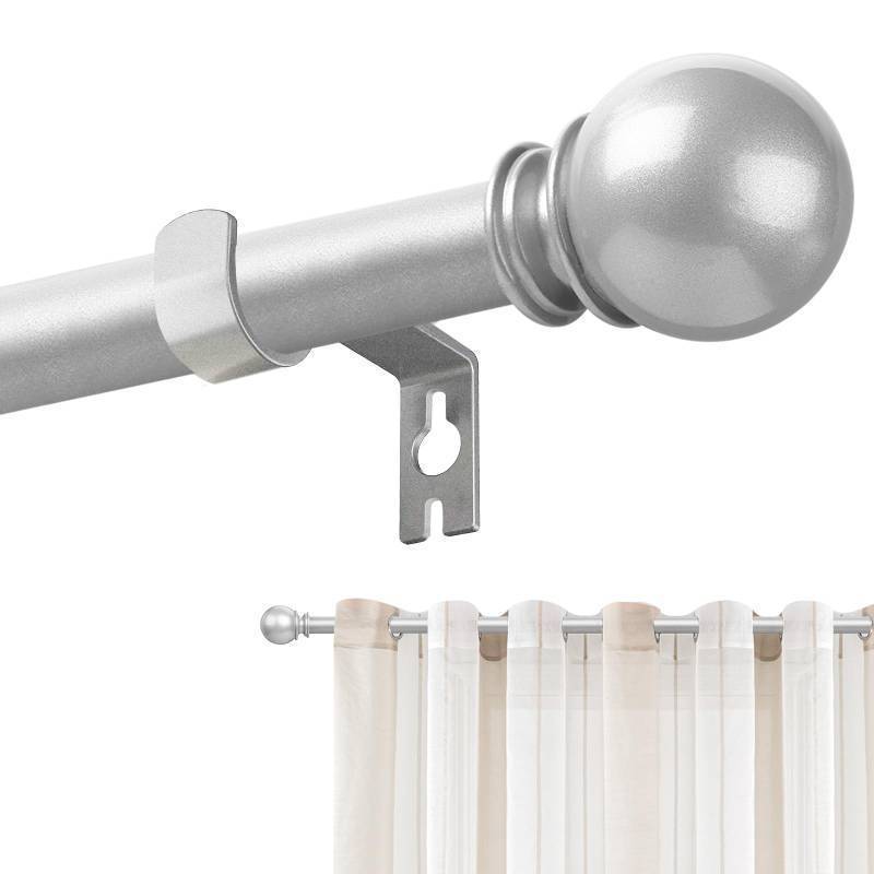 lot 46726 image: Silver Curtain Rods for Windows 28 to 48 Inch, 58 Diameter Heavy Duty Metal Adjustable Small Curtain Rod With Bracket