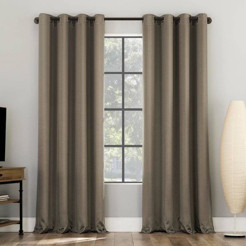 lot 47405 image: Sun Zero Nordic 2-Pack Theater Grade Noise Reducing Extreme 100% Blackout Grommet Curtain Panel Pair, 52 x 96, Mushroom Brown