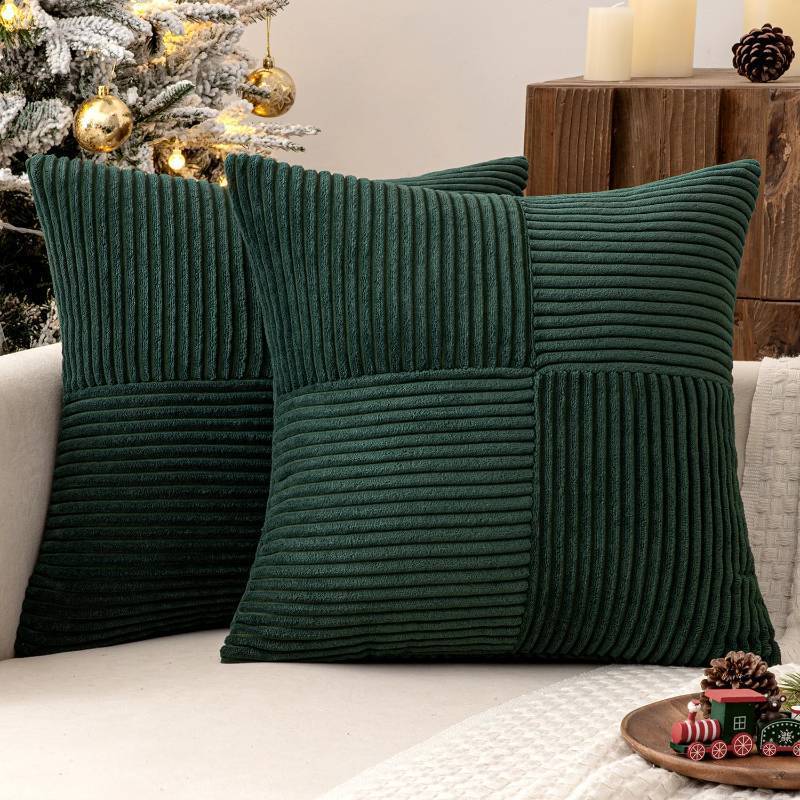 lot 47408 image: MIULEE Army Green Decorative Throw Pillow Covers 20x20 Inch for Couch Bed Sofa Pack of 2 Boho Farmhouse Throw Pillows Soft Cross Corduroy Patchwork Textured Cushion Cases