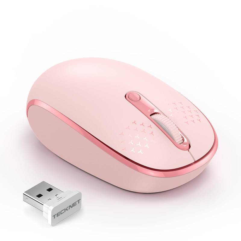 lot 47419 image: TECKNET Wireless Mouse, 2.4G Quiet Computer Mouse with USB Receiver, 4 Buttons Portable Cordless Mice for Chromebook, Laptop, PC, Mac, 80012001600 DPI - Pink