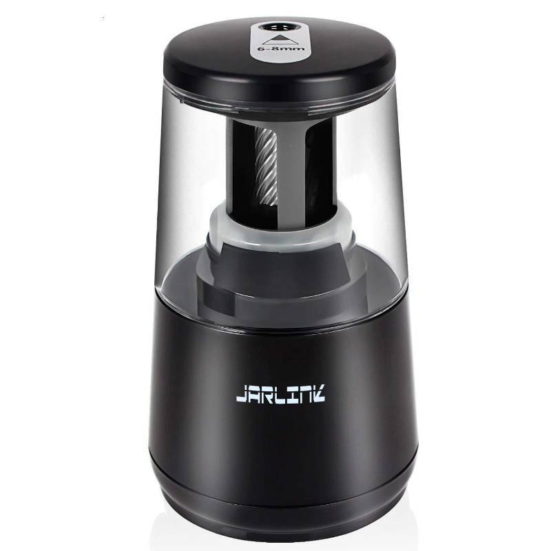 lot 47451 image: JARLINK Electric Pencil Sharpener, Heavy-Duty Helical Blade to Fast Sharpen, Auto Stop for No.2Colored Pencils(6-8mm), AC AdapterBattery Operated in School ClassroomOfficeHome (Black)